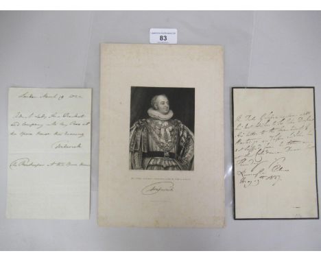 Frederick, Duke of York (1763-1827, son of George III), a signed letter and portrait engraving, together with Augustus, Duke 