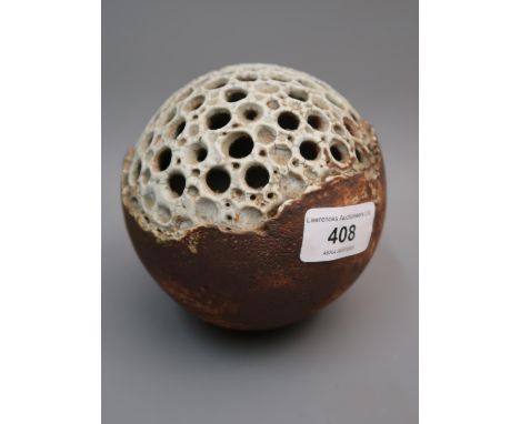 Alan Wallwork (1931 - 2019), pierced ball form vase of seed pod design, 5ins high, incised initials to the baseGood condition