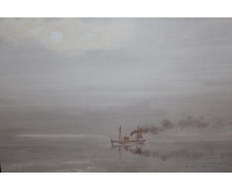Roland Pitchforth, watercolour, seascape with a distant steam sailing vessel, signed Pitchforth, 17ins x 21ins, framed 