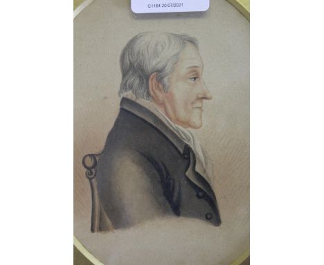 Pair of 19th Century watercolour portrait miniatures of a lady and gentleman, 6ins x 5ins approximately, gilt framed together