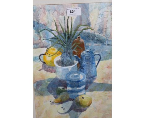 Sheila Marlborough, watercolour ' Still life with Yellow Teapot ', 13.5ins x 10ins in a painted frame, together with a waterc