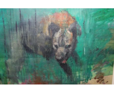 Oil sketch on board, study of a wild dog, bearing label verso ' Dingo, S. R. Nolah ', N. S. W. (New South Wales ), 14ins x 18