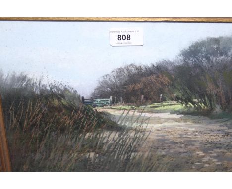 Norman Battershill, pastel drawing ' The Green Gate, Witterings ', 8.75ins x 11.5ins, gilt framed together with another, land
