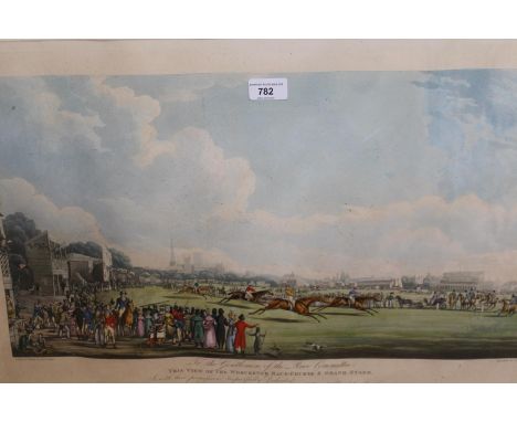 19th Century hand coloured engraving, view of the Worcester race course and grandstand by H.B. Ziegler, together with two 19t