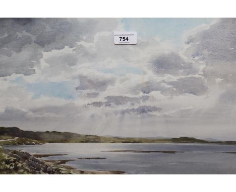 Edward Ashton Cannell, watercolour, coastal inlet scene with shards of light, signed, gilt framed, 13ins x 21ins 