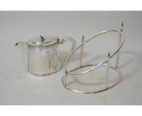 Elkington and Company silver plated ham stand, together with an Embassy oval plated teapot 