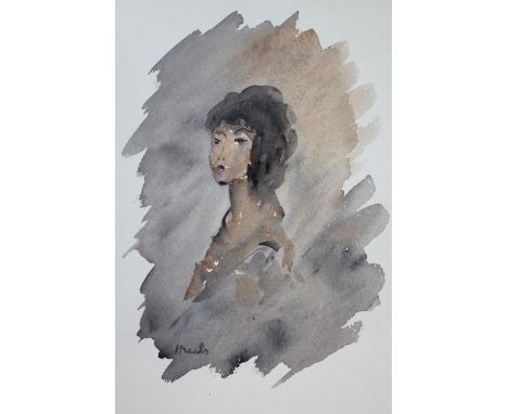 Unframed watercolour and ink, portrait of a lady, signed ' Israels ', 15ins x 12ins 