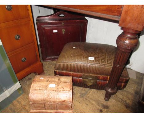 Chinese bamboo and woven bamboo wedding trunk, Chinese wooden trunk and a small painted wooden casket 