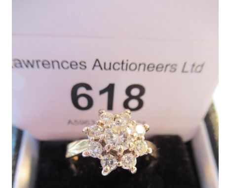 18ct Yellow gold nine stone brilliant cut diamond cluster ring 