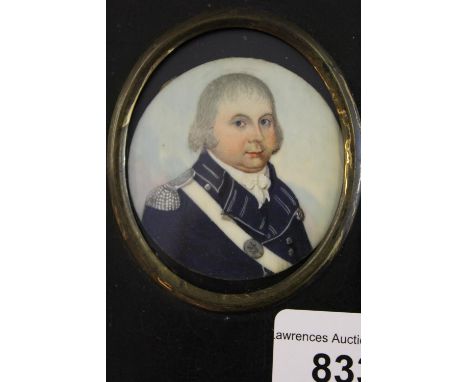 Attributed to Frederick Buck, watercolour portrait miniature on ivory of a Naval Officer, 52mm diameter approximately, in an 