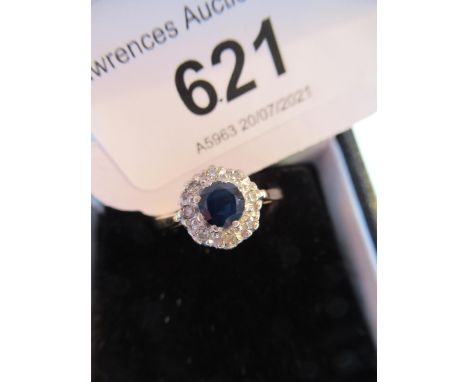 18ct Yellow gold circular sapphire and diamond cluster ring 