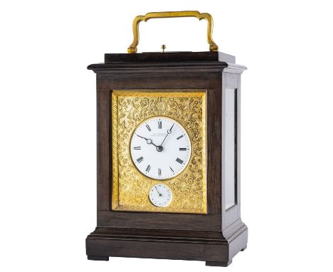 A French ebonised four-glass mantel clock retailed by Charles Frodsham, London the eight-day duration movement having a platf