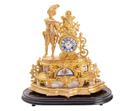 Japy Frères, Paris a gilt-metal and porcelain mantel clock the eight-day duration movement striking the hours and half-hours 