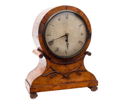 A Regency satinwood English bracket clock having an eight-day duration, single-fusee timepiece movement with an anchor escape