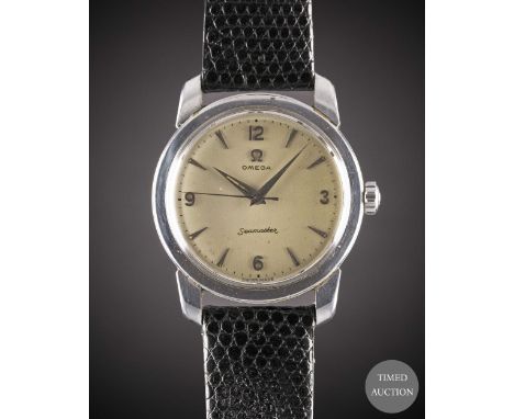 A GENTLEMAN'S STAINLESS STEEL OMEGA SEAMASTER&nbsp;WRIST WATCH&nbsp;
CIRCA 1954, WITH QUARTERLY ARABIC NUMERALS &amp; DAUPHIN