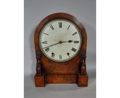 A Victorian burr walnut mantel clock, the painted dial enclosing an eight day striking movement, with pendulum 