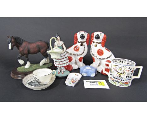 A Beswick model of a standing brown horse (af to ear) and a Beswick standing foal, a Leonardo Collection model of a shire hor