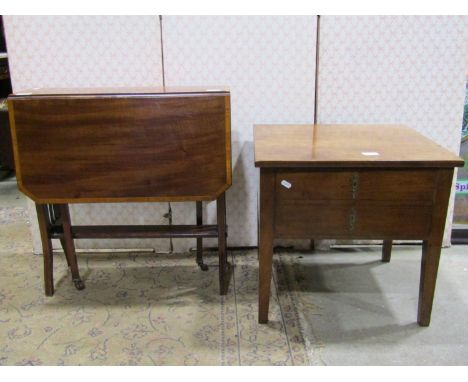 A 19th century mahogany commode, together with an Edwardian mahogany and satinwood banded tea table (2) 