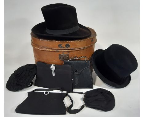Ladies Fedora hat by Philip Treacy in black, together with a black felt hat by Rachel Trevor- Morgan and 4 small vintage hand