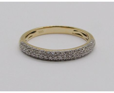 14ct pavé set diamond half hoop ring, size N, 1.9g 