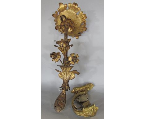 A gilt scrolled floral wall sconce and a gilt finished electric wall light 