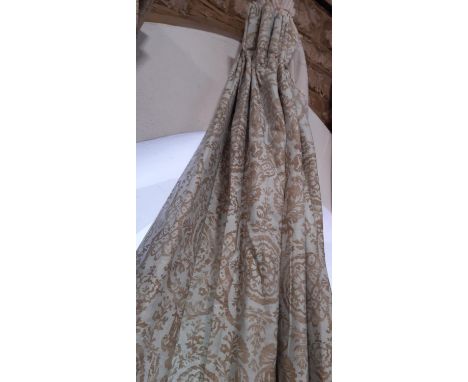 1 pair of good quality full length curtains in 'Sansome' fabric by Thibaut, in duck egg and taupe colours. Lined and thermal 