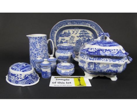 A quantity of Copeland Spode Italian pattern blue and white printed wares comprising two handled tureen and cover 35cm long a