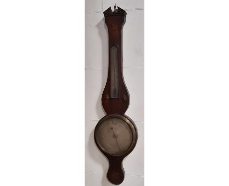 A Georgian mahogany wheel barometer with inlaid casework and silvered dials F. Vago, London 