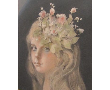 Richard Ewen (1929-2009) - Bust Portrait of a Girl Wearing a Floral Fascinator, signed and dated 1984, work in pastel, 45 x 3