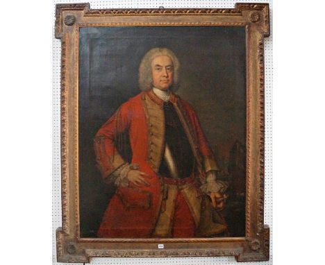 18th century British school, circa 1740 - Three quarter length portrait understood to represent Sir George L'Estrange of Lisn