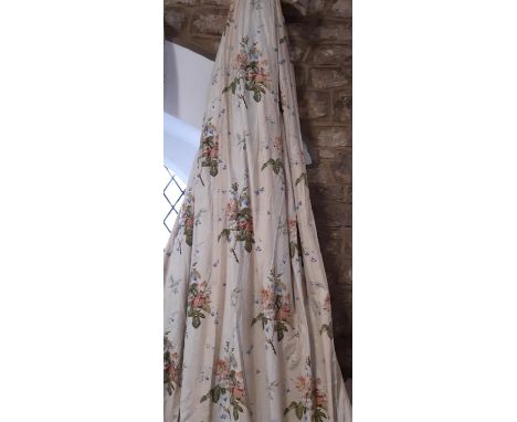 1 pair of heavyweight extra long curtains in 'Gallica' fabric by Colefax &amp; Fowler. Black out lining  and thermal lined wi