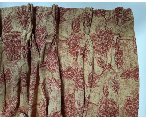 3 pairs of curtains in a heavy weight red/ gold brocade, made to measure by Marks &amp; Spencer. Lined with triple pleat head