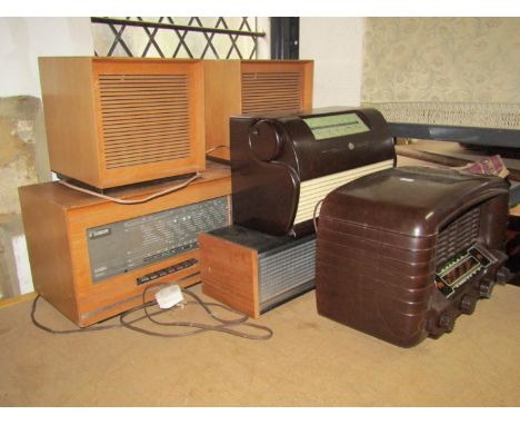 A vintage Ekco bakelite cased mains radio type U76 receiver, together with a further RAS bakelite radio, a Roberts radio RM40