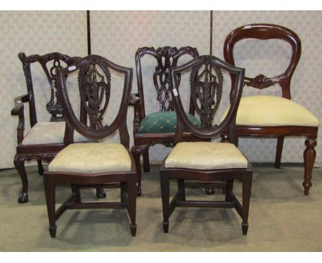 Five reproduction hardwood chairs (dolls size) and of varying design including Chippendale and Hepplewhite style examples 