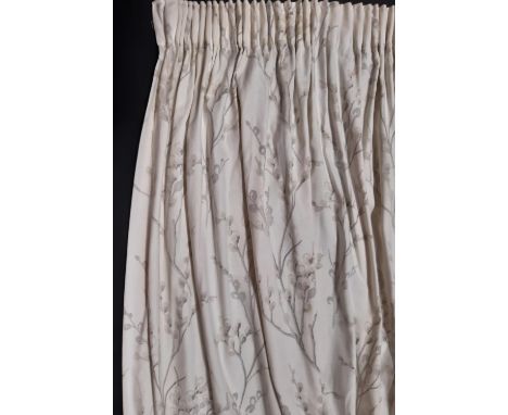 2 pairs of curtains in Laura Ashley 'Pussy Willow' fabric in pale neutral shades, in differing sizes . Lined with pencil plea