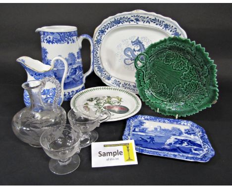 A collection of ceramics and glass wares including blue and white printed Copeland Spode Italian wares comprising a large jug