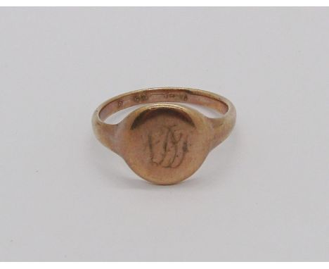 Early 20th century 9ct signet ring, size S, 4.6g 