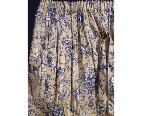 2 pairs of curtains in cotton chintz by Adam Toile (1990), lined with pencil pleat heading.  First pair length 143, width 325