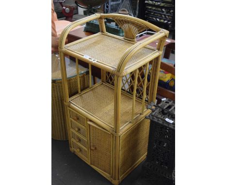 Bamboo and wicker two-shelf cabinet