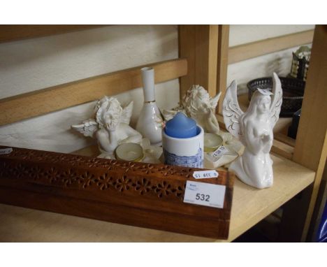 Mixed Lot to include two cherub tea light holders, wooden box etc