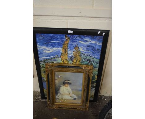 Coloured print after Van Gogh and a further print of a child, in gilt frame