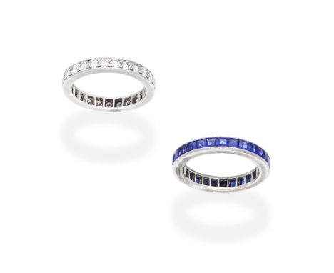 DIAMOND ETERNITY RING; SAPPHIRE ETERNITY RING1st: Set throughout with brilliant-cut diamonds, 2nd: Set throughout with square