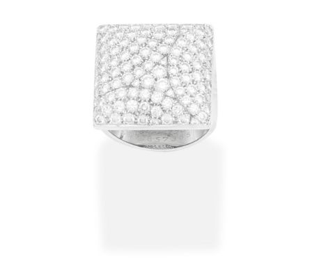 CARTIER: DIAMOND-SET 'BERLINGOT' RINGOf plaque design, pavé-set with brilliant-cut diamonds, mounted in 18 carat white gold, 