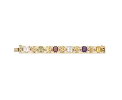 H. STERN: GEM-SET BRACELET, CIRCA 1950Composed of filigree panels with flower motifs and set with octagonal-cut morganite, gr