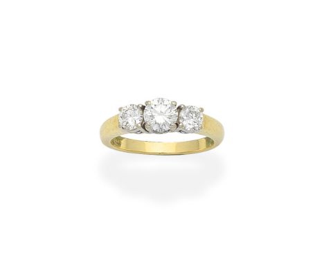 DIAMOND THREE-STONE RINGSet with three brilliant-cut diamonds, mounted in 18 carat gold,  diamonds approx. 1.00ct total, UK h