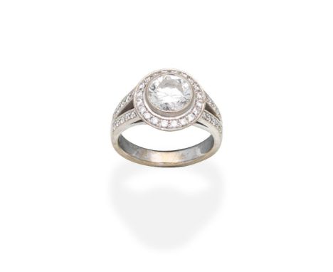 DIAMOND RINGSet with a brilliant-cut diamond, the surround and shoulders similarly set,  principal diamond approx. 1.90cts, r