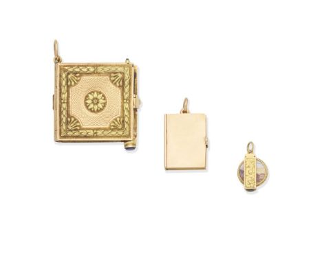 THREE NOVELTY CHARMS, CIRCA 1830-361st: A bicoloured aide-memoir, circa 1830 with engraved floral and foliate decoration and 