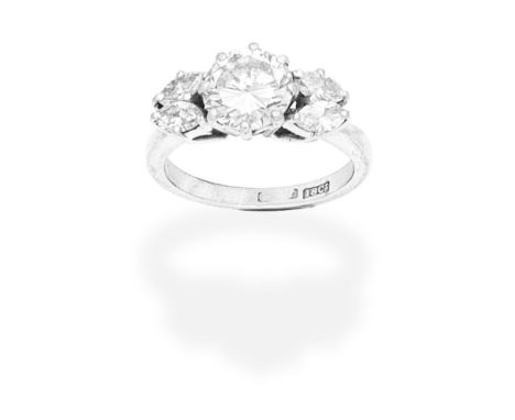 DIAMOND RINGThe brilliant-cut diamond between marquise-cut diamond shoulders, principal diamond approx. 1.60cts, remaining di