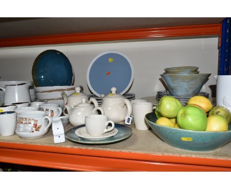 A GROUP OF CERAMIC KITCHENWARE AND GLASSWARE to include four Artichoke vases (visible crazing), and three ceramic decorative 