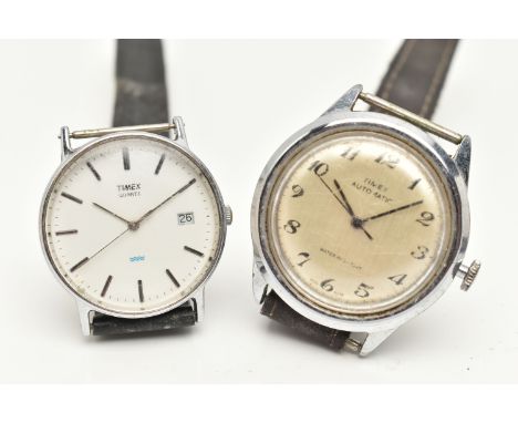 TWO GENTS WRISTWATCHES, the first an automatic 'Timex' with a round silver Arabic numeral dial and black hands, in a base met